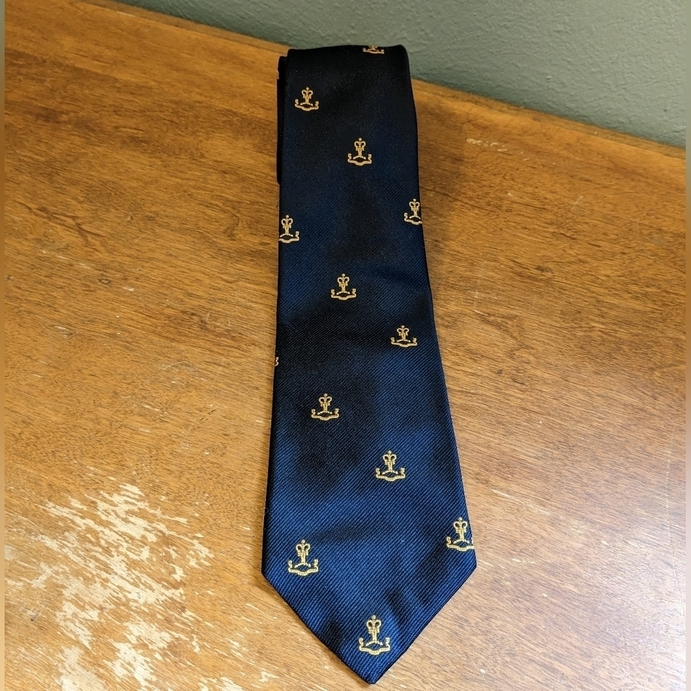 Vintage Navy Silk Tie Anchor Bell Novelty Logo